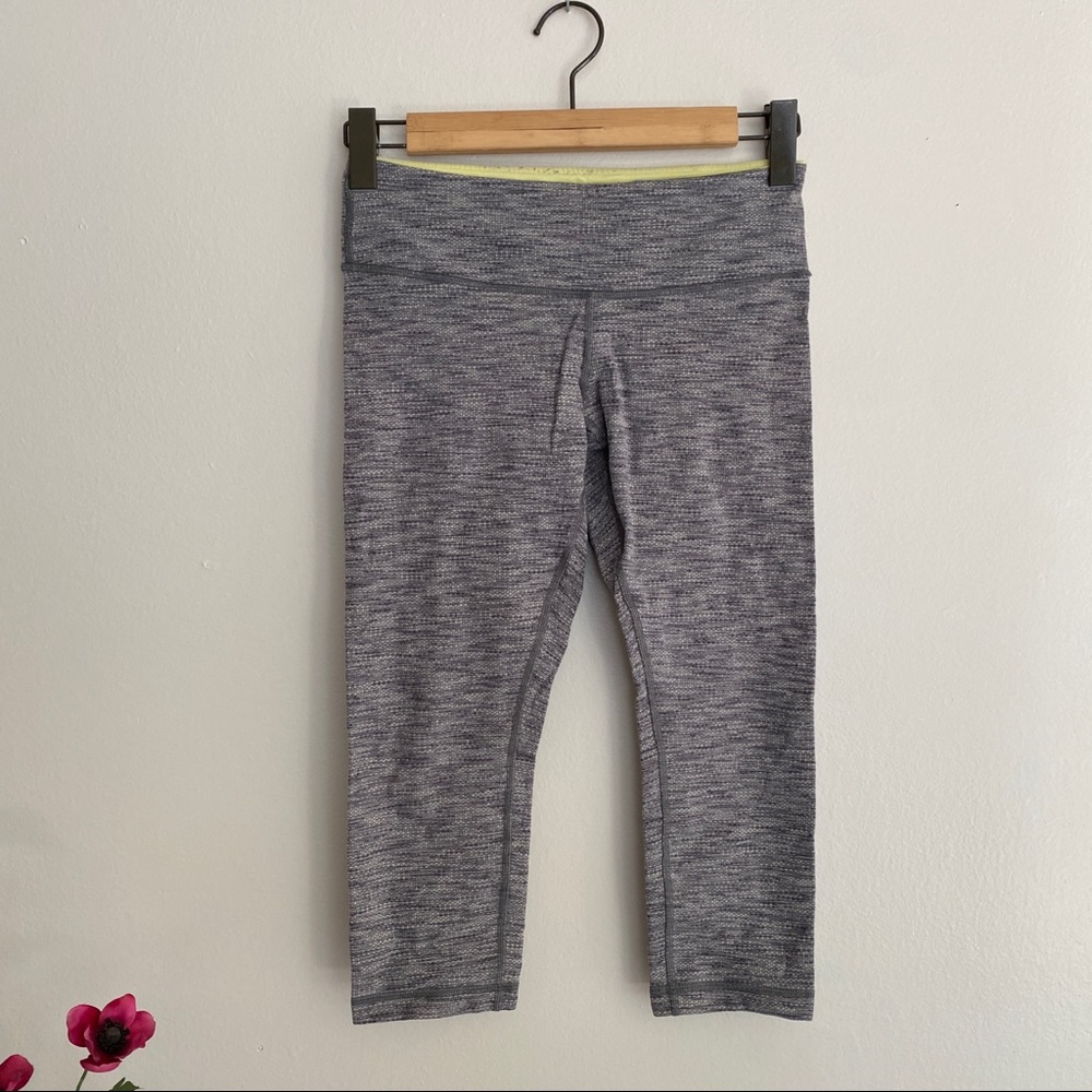 lululemon athletica Gray Space-Dye Cropped Leggings with Lime Waistband